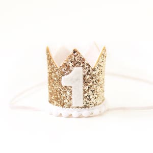 White and Gold Baby Girl Crown | 1st Birthday Crown | Baby First Birthday Crown | 1st Girl Birthday Crown | Gold + Pink Crown