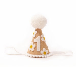 Groovy Daisy Birthday Hat- 1st birthday- retro Daisy Flower Party Hat- zwei groovy- Tan und weißes Gänseblümchen