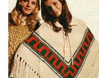 PONCHO Pattern Vintage 70s Peruvian Poncho Pattern Shawl Pattern