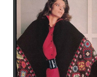 Crochet Pattern Vintage 70s Crochet Shawl Pattern Bohemian Poncho Pattern