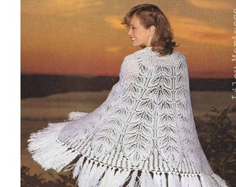 Knitting SHAWL Pattern Vintage 70s Lace Knit Shawl Knitted Poncho Pattern Bohemian Clothing dyi