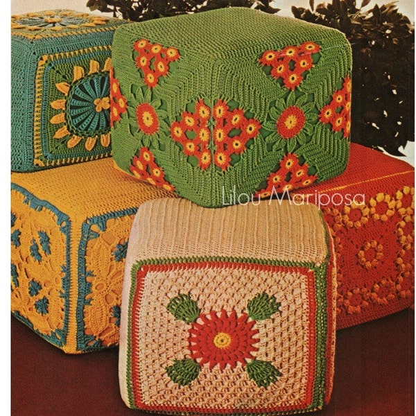 Crochet Ottoman Pattern Cushion Pattern Vintage 70s Crochet Hassocks Pattern Crochet Puff Ottoman Pattern Crochet Footstool Pattern