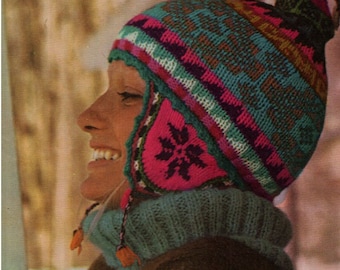 Screamer Black Cable Knit Earflap Winter Hat Ski Cap Braided Tassel Fleece Lined 