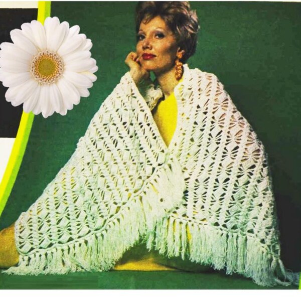 Crochet SHAWL Pattern Vintage 70s Crochet Poncho Pattern Crochet Wrap Pattern Crochet Stole Pattern INSTANT DOWNLOAD