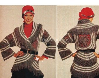 Crochet CARDIGAN Pattern Vintage 70s Circle Wrap Cardigan Top-Boho Bohemian Clothing Crochet Jacket Pattern Crochet Sweater Pattern