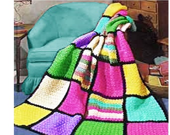 Crochet BLANKET Pattern Vintage 60s Crochet Granny Afghan Pattern Crochet Big Granny Square Blanket Pattern Bohemian Home Decor