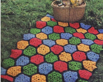 CROCHET BLANKET PATTERN Vintage 70s Crochet Rug Pattern Crochet Motif Crochet Granny Blanket Crochet Afghan Pattern Home Decor 2 Patterns