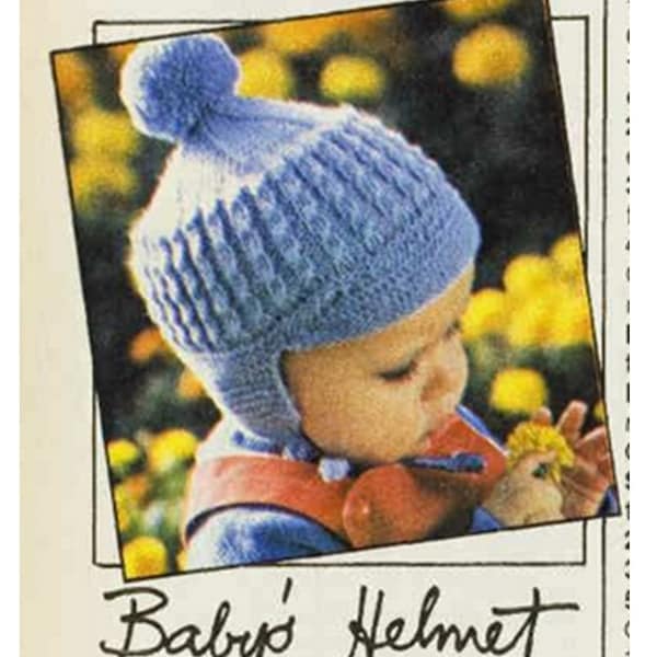 Knitting Pattern Vintage 70s Baby Helmet Hat Pattern-Baby Aviator Hat Pattern-INSTANT DOWNLOAD