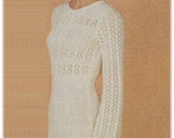 Knitting Dress Pattern Vintage 70s -Knitted Maxi Dress Pattern-Knitted Wedding Dress Pattern-Wedding Long Dress Pattern