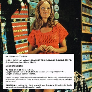May include: A crochet pattern for a red top with instructions for sizes 32 to 40 inches bust. The pattern uses LadyShip Tricel Nylon Double Crepe yarn and a 4.00mm crochet hook.