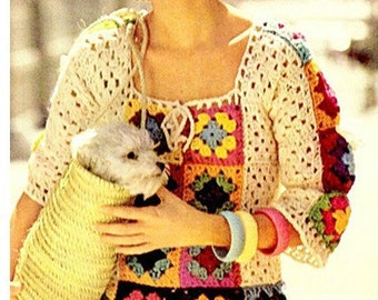 Crochet TOP Pattern Vintage 70s Granny Square Top Pattern Crochet Sweater Pattern Crochet Motif Crochet Boho Top Pattern