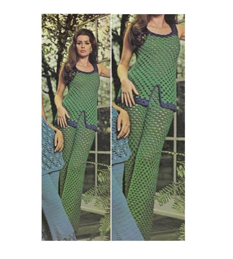 Crochet Pattern Vintage 70s Green Crochet Pants and Crochet | Etsy