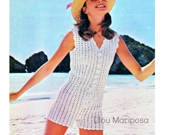 Crochet Pattern Vintage 70s Beach Romper Lacy Hot Pants Summer Playsuit Crochet Pattern Crochet Shorts Pattern-Boho Bohemian - Vtg DIY