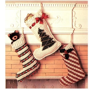 CROCHET STOCKING PATTERN Vintage 70s Crochet Christmas Stocking Crochet Christmas Tree Stocking Candy Stocking Pattern  Decor Stocking