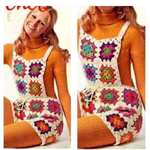 Crochet Shorts Pattern Vintage 70s Crochet Overall Shorts Pattern Granny Square Shorts Pattern Bib Shorts Pattern image 3