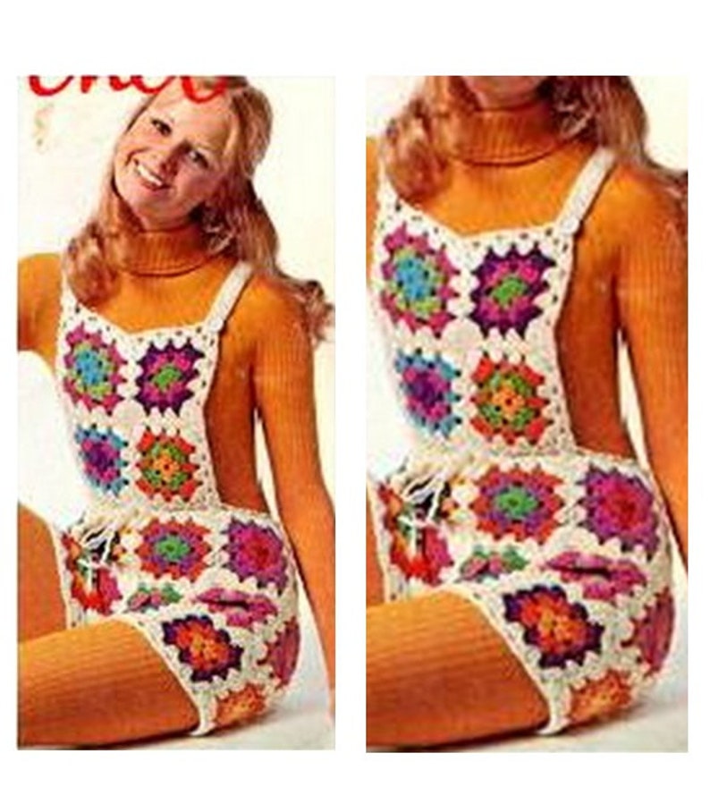 Crochet Shorts Pattern Vintage 70s Crochet Overall Shorts Pattern Granny Square Shorts Pattern Bib Shorts Pattern image 3