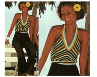 Crochet Pattern Vintage 70s Crochet Top Pattern-Halter Top-Beach Top-Boho Bohemian Clothing-Crochet Bikini Top-INSTANT DOWNLOAD