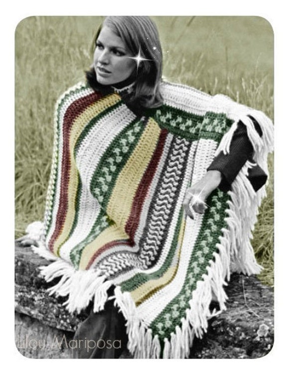 Crochet PONCHO Pattern Vintage 70s Crochet Mexican Poncho