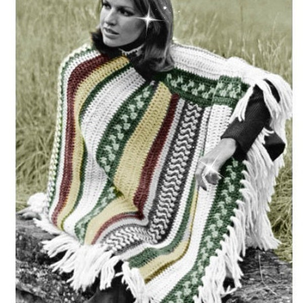 Crochet PONCHO Pattern Vintage 70s Crochet Mexican Poncho Pattern Crochet Cape Crochet Shawl Crochet Sweater Pattern Crochet Tribal Poncho