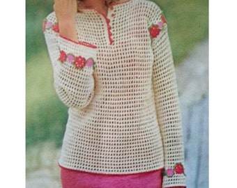 Crochet TOP Pattern Vintage 70s Crochet Bikini COVER UP Top crochet Blouse pattern Crochet Filet top pattern