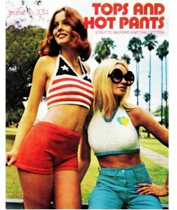 Crochet 4th of July Halter Top Pattern Vintage 70s Crochet American Flag Halter Top Pattern Patriotic Top Knitted Shorts Pattern -3 Patterns