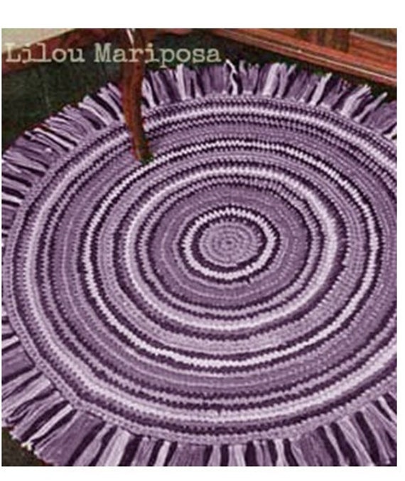Crochet Round Rug Pattern Vintage 70s Colorful Fringe Mat Instant Download