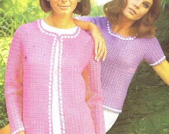 Crochet Cardigan Pattern Crochet Top Pattern Vintage 70s 2 PATTERNS Crochet Sweater Pattern Crochet Coat Pattern