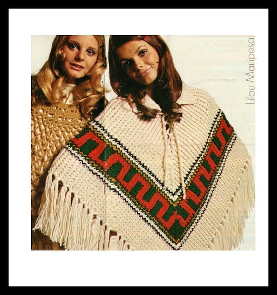 PONCHO Pattern Vintage 70s Peruvian Poncho Pattern Shawl Pattern