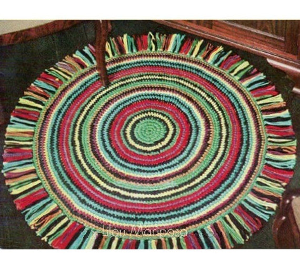 Crochet RUG Pattern Vintage 70s Colorful Fringe Crochet Mat Etsy