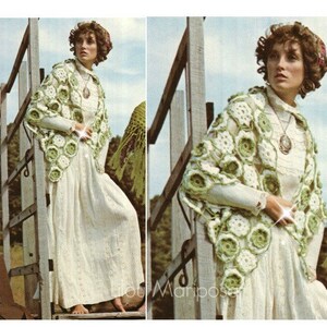 Crochet SHAWL Pattern Vintage 70s Crochet Poncho Pattern Crochet Wrap Pattern Crochet Granny Square Pattern