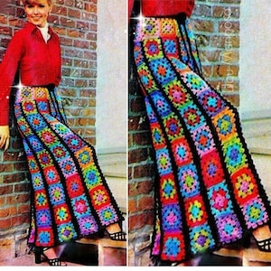 Crochet Pattern Vintage 70s Granny Squares Long Maxi Skirt-Boho Bohemian-Crochet Skirt Pattern- pdf file-Digital Pattern Vtg DIY