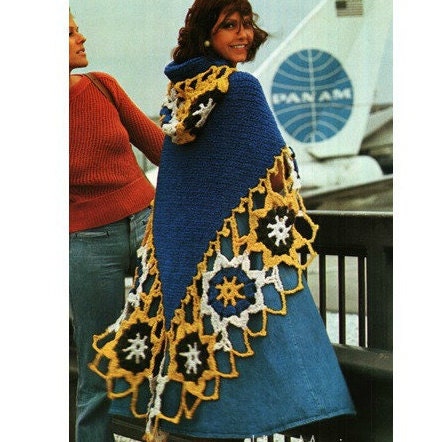 Vintage 70s Medallion Hooded Shawl