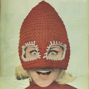 CROCHET HAT PATTERN Vintage 70s Crochet Mad Hat Pattern Crochet Ski Hat Pattern, Crochet Luchador Mask Pattern Crochet mexican wrestling hat