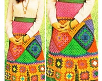 Crochet Skirt Pattern Vintage 70s Crochet Granny Square Skirt Pattern Crochet hippie skirt crochet motif skirt pattern