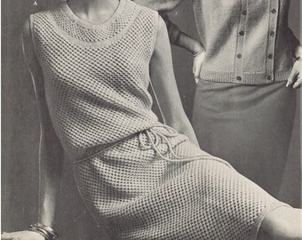 Dress Pattern Vintage 70s Knitted Dress Pattern-Sexy Knitted Dress Pattern-Bridesmaid Dress-Knitted Dress-Knitting Pattern