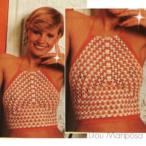 Crochet Pattern Vintage 70s CROCHET TOP PATTERN Bohemian Clothing Granny Halter Bikini Top Pattern  Instant Download