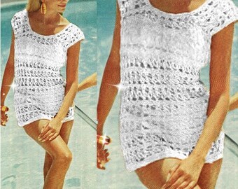 Crochet DRESS Pattern 60s Swimwear Bikini Cover Pattern Crochet TOP Pattern Instant Download