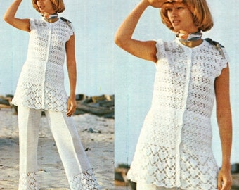 Crochet Pattern Vintage 70s Crochet Top Pattern and Crochet Pants Pattern- Bohemian Clothing-Pantsuit Pattern-INSTANT DOWNLOAD