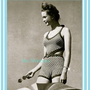 Crochet Pattern Vintage 40s Crochet Bikini Pattern-Bathing Suit-Retro Trunk and Top Bikini pdf file crochet pattern-INSTANT DOWNLOAD