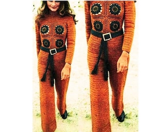 Crochet Pants Pattern Vintage 70s Crochet Jumpsuit Pattern Crochet Hippie Pants Pattern Crochet Motif Jumpsuit Pattern