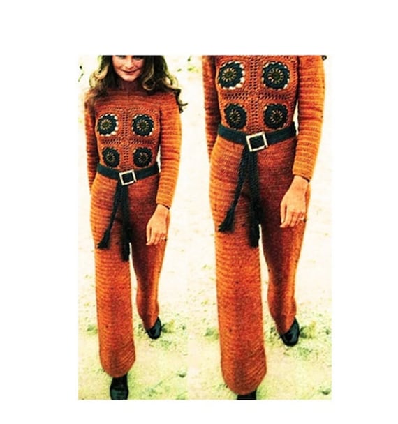 Crochet Pants Pattern Vintage 70s Crochet Jumpsuit Pattern Crochet Hippie Pants Pattern Crochet Motif Jumpsuit Pattern