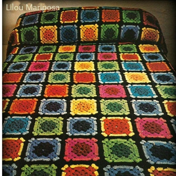 Crochet BEDSPREAD Pattern Vintage 70s Crochet Granny Square