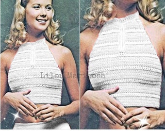 CROCHET TOP Pattern Vintage 70s Crochet HALTER Top Bohemian Clothing Instant Download