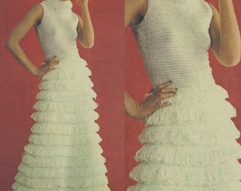 Häkelkleid Muster Vintage 70er Jahre-Häkelkleid Maxi-Kleid Häkelmuster-Hochzeit langes Kleid-Vtg DIY-INSTANT DOWNLOAD