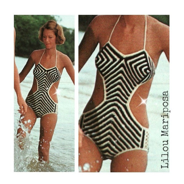 Crochet Pattern Vintage 70s Crochet Monokini Pattern-Crochet Bikini Pattern-Bohemian Clothing-INSTANT DOWNLOAD