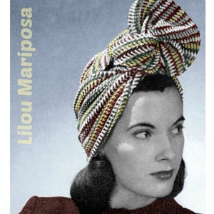 Crochet Striped Turban Pattern Vintage 40s Crochet Headband Pattern Hair Net Pattern Crochet Head Wrap Pattern image 1
