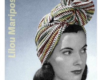 Crochet Striped Turban Pattern Vintage 40s Crochet Headband Pattern Hair Net Pattern Crochet Head Wrap Pattern