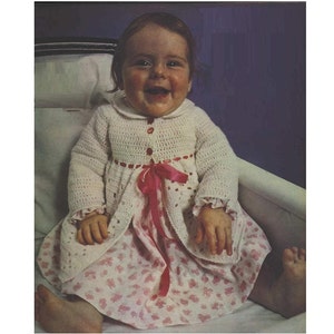 Crochet Baby JACKET Pattern Vintage 70s Girl Crochet Baby Matinee Jacket Pattern Crochet Baby Sweater Pattern image 2
