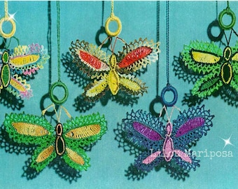 Crochet Butterfly Pattern Vintage 70s Crochet Ornament Crochet Butterflies Applique Pattern Crochet Light Pull Pattern
