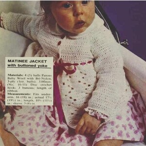 Crochet Baby JACKET Pattern Vintage 70s Girl Crochet Baby Matinee Jacket Pattern Crochet Baby Sweater Pattern image 4